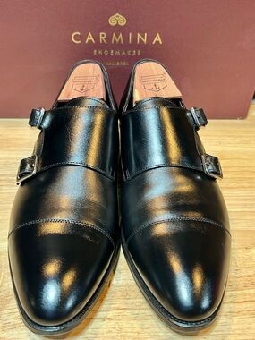 Carmina 🔥 Men’s Black Leather Double Monk Straps US Sz 9D Made In Spain 🇪🇸